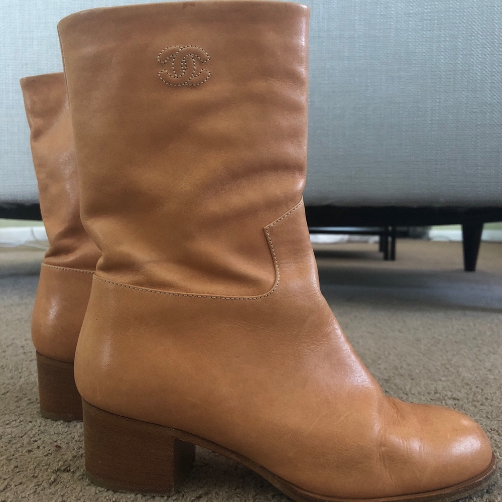 Chanel Authentic Tan Leather Boots